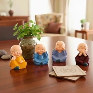 Resin Set of 4 Little Monk Buddha Statues